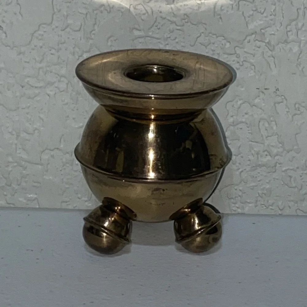 Vintage Brass Candle Stick Holder Orb  Three Footed Cottagecore MCM Small 2.75